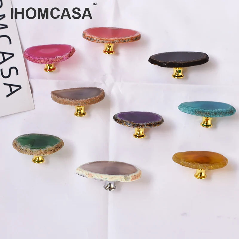 IHOMCASA Reiki Natural Agate Stone Furniture Cabinet Handles Kitchen Wardrobe Door Knobs Nordic Luxury Art Crystal Drawer Pull