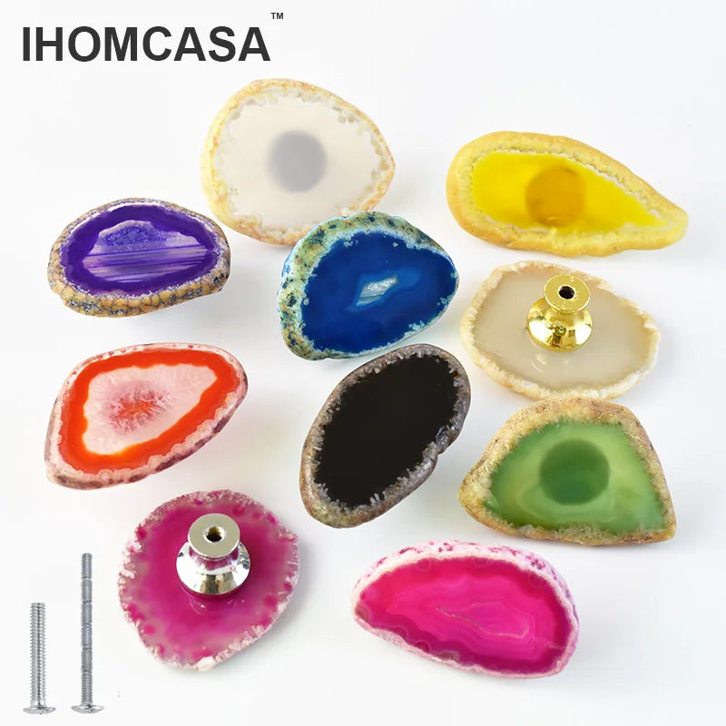 IHOMCASA Reiki Natural Agate Stone Furniture Cabinet Handles Kitchen Wardrobe Door Knobs Nordic Luxury Art Crystal Drawer Pull
