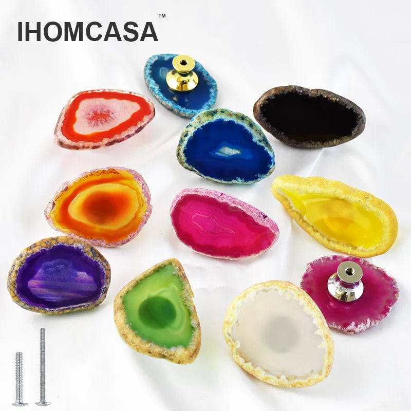 IHOMCASA Reiki Natural Agate Stone Furniture Cabinet Handles Kitchen Wardrobe Door Knobs Nordic Luxury Art Crystal Drawer Pull
