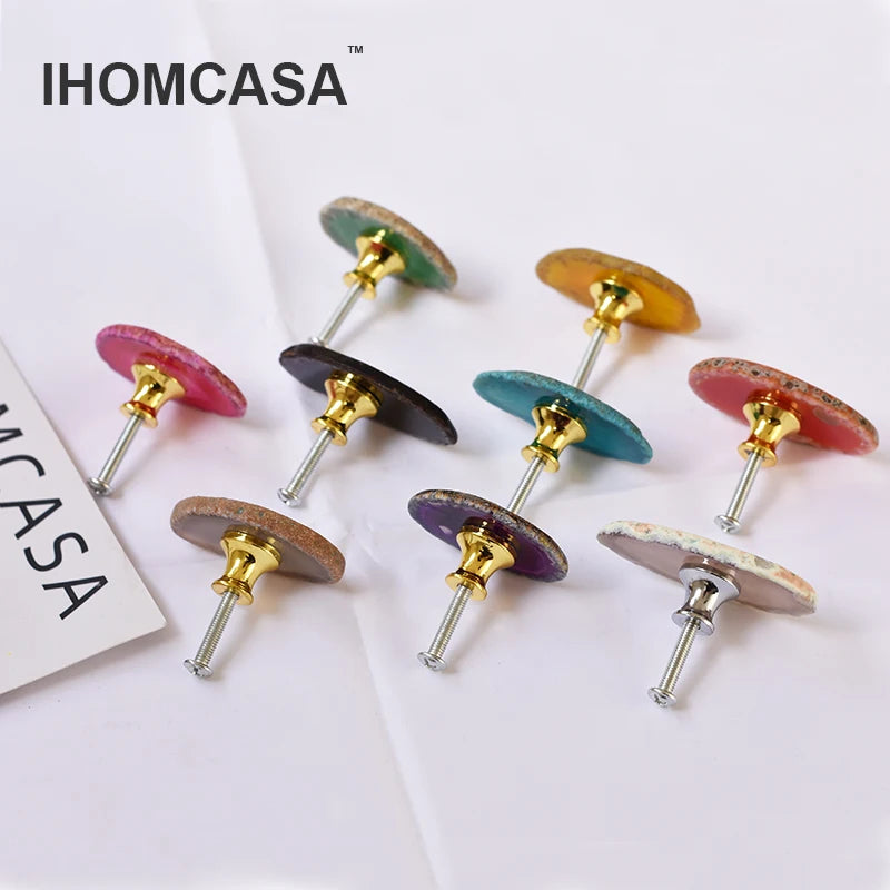 IHOMCASA Reiki Natural Agate Stone Furniture Cabinet Handles Kitchen Wardrobe Door Knobs Nordic Luxury Art Crystal Drawer Pull