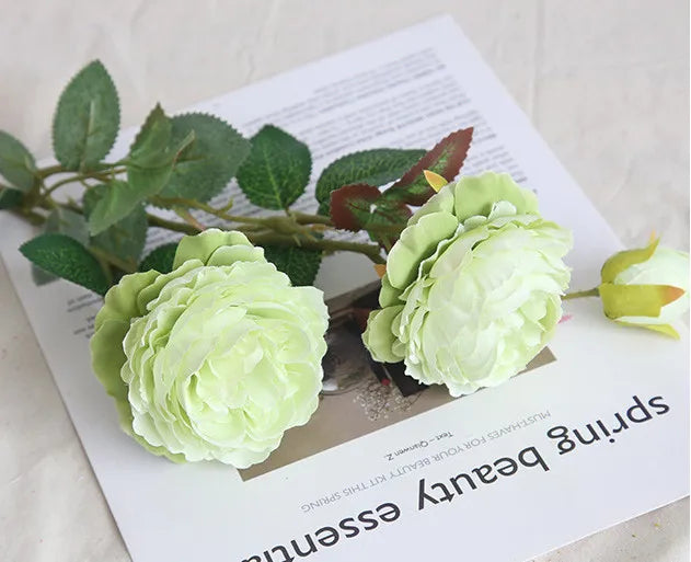 YO CHO Rose Artificial Flowers 3 Heads Pink White Peonies Silk Flower Wedding Garden Decoration Fake Flower Bouquet Peony Color