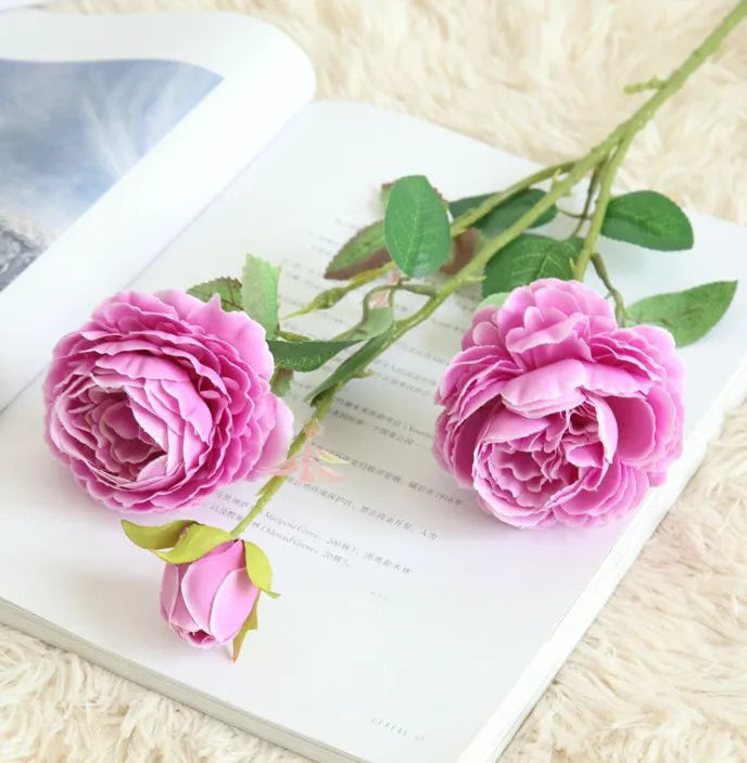YO CHO Rose Artificial Flowers 3 Heads Pink White Peonies Silk Flower Wedding Garden Decoration Fake Flower Bouquet Peony Color