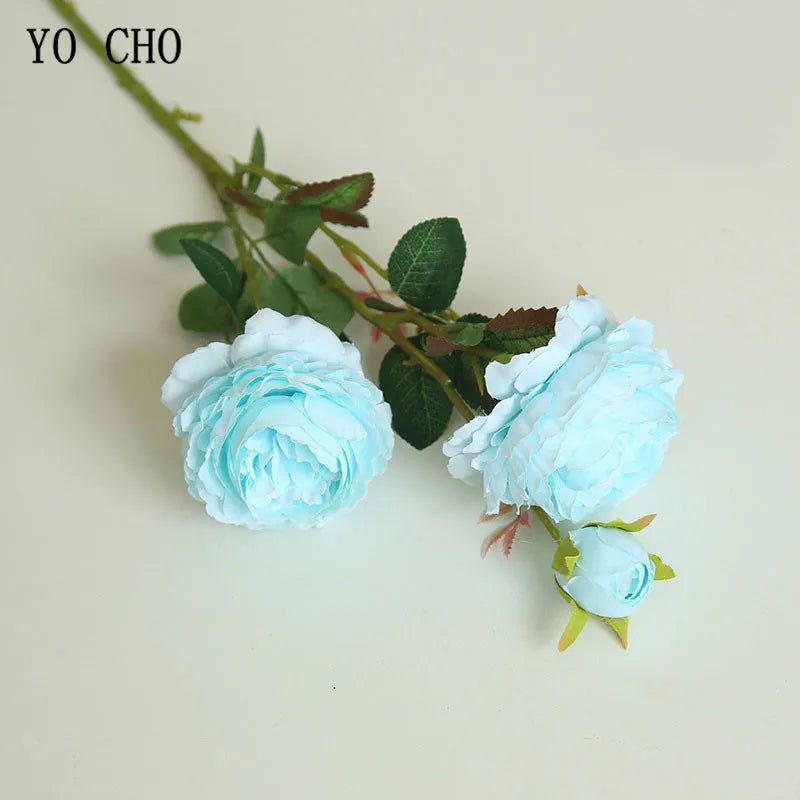YO CHO Rose Artificial Flowers 3 Heads Pink White Peonies Silk Flower Wedding Garden Decoration Fake Flower Bouquet Peony Color