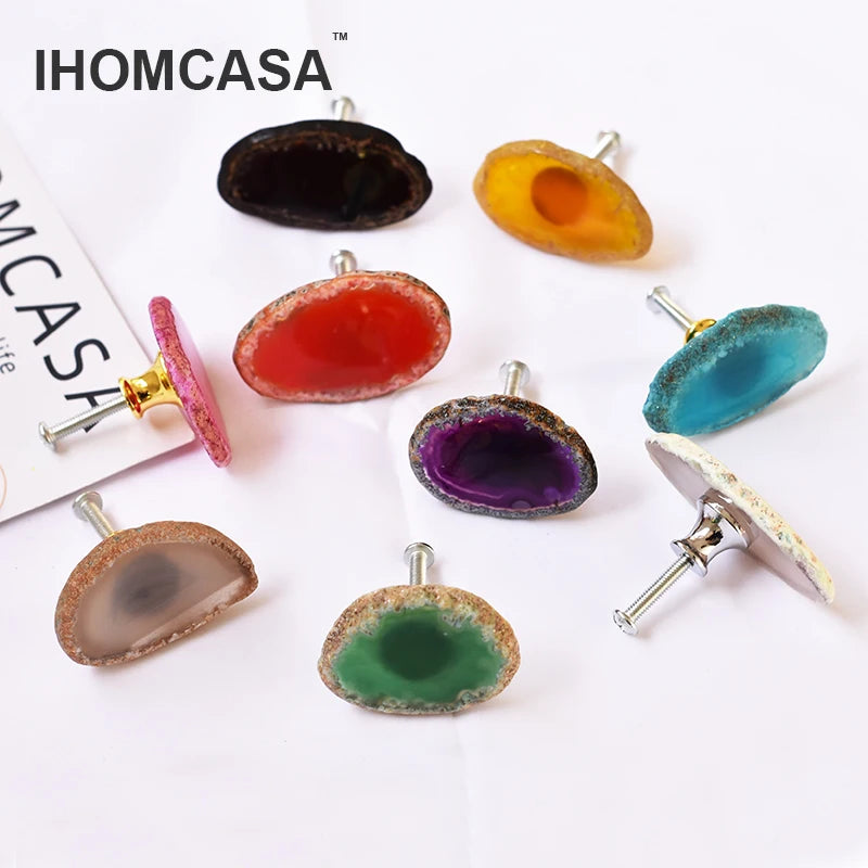 IHOMCASA Reiki Natural Agate Stone Furniture Cabinet Handles Kitchen Wardrobe Door Knobs Nordic Luxury Art Crystal Drawer Pull