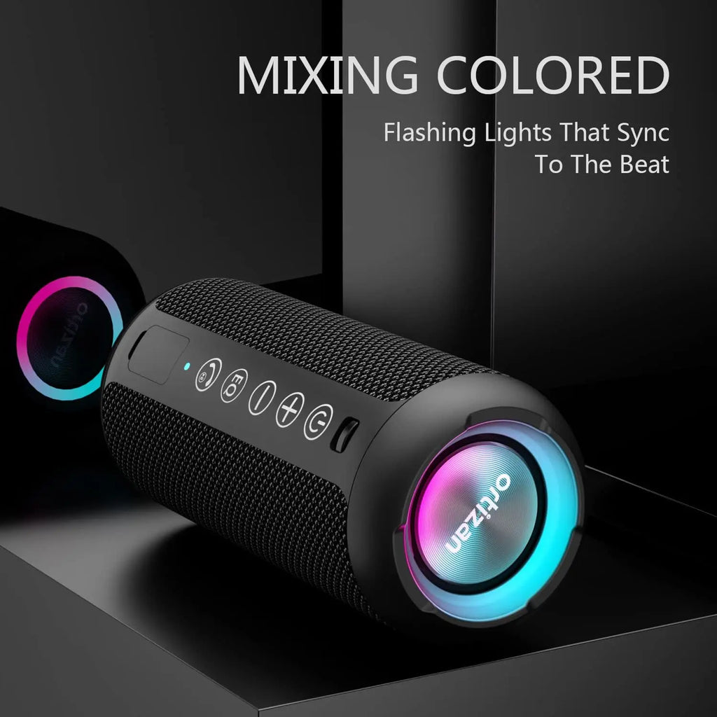 Ortizan Portable Wireless Speaker: IPX7 Waterproof, 24W Loud Sound, Deep Bass, LED Lights, Wireless Stereo Pairing