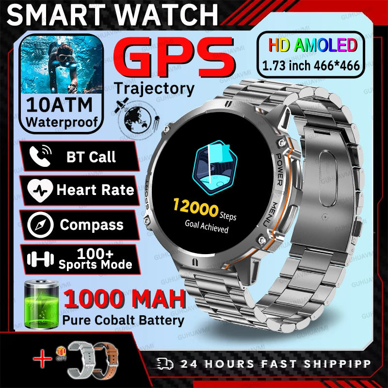 2026 New Outdoors Sports Smart Watch Screen 10ATM Waterproof 1000mAh Sports Blood oxygen BT call Men Fitness Smart Bracelets