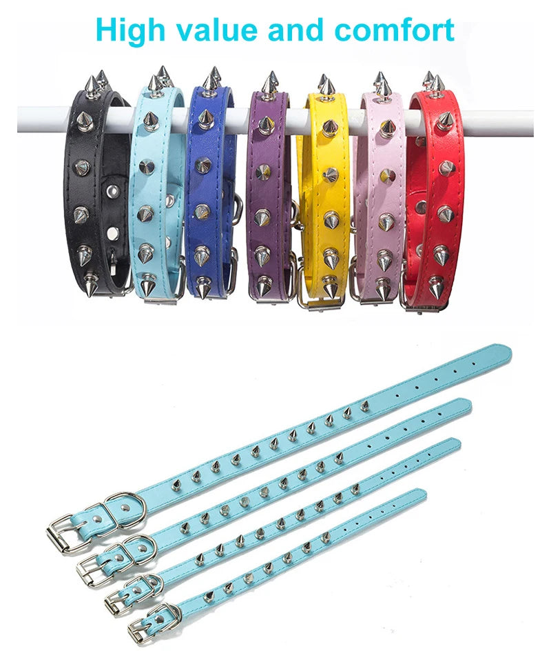 Leather Cat Collar Anti-Bite Studded Cat Collar with Spikes Adjustable Pet Collar for Small Dogs Puppy Kitten Pet Accessories