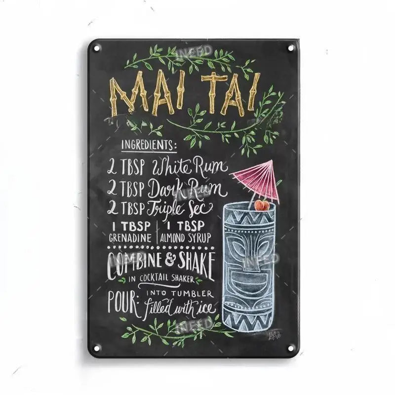 Vintage Metal Tin Sign Decorations Gin & Tonic Cocktail Plate Decorative Poster Plaque Bar Kitchen Home Wall Decor 8 X 12 Inch