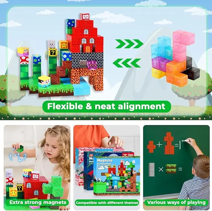 Magnetic Blocks - Build Mine Magnet World Magic Portal Set, Magnetic Tiles Building Blocks Toddler Toys STEM Sensory Outdoor Toy