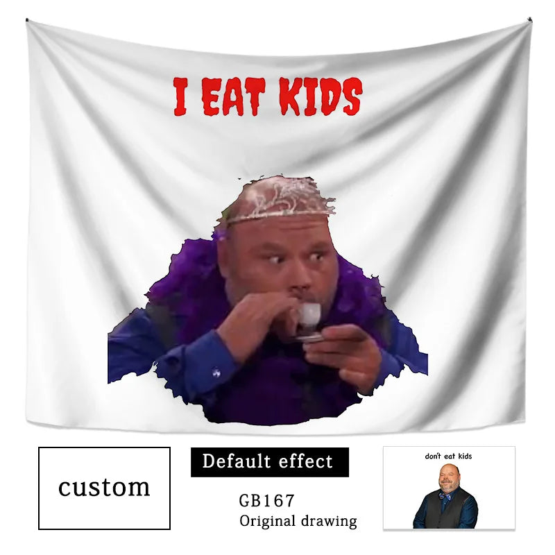New Bertram Eat Kids Tapestry Wall Hanging Funny Meme Tapestries Art Aesthetic Room Decoration Bedroom Sofa Blanket Home Decor