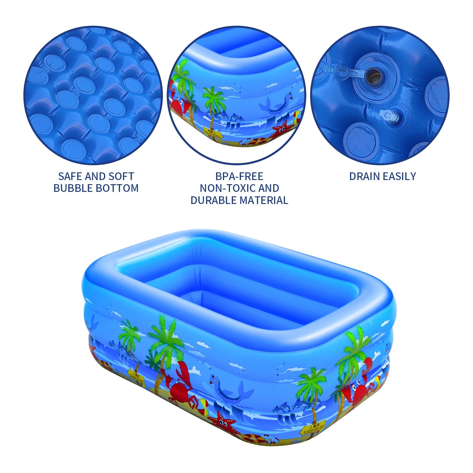 Inflatable Ball Pit Pool for Kids, Toddlers, Adults, Blow Up PVC Swimming Pool for Indoor Outdoor Water Party Backyard, Blue