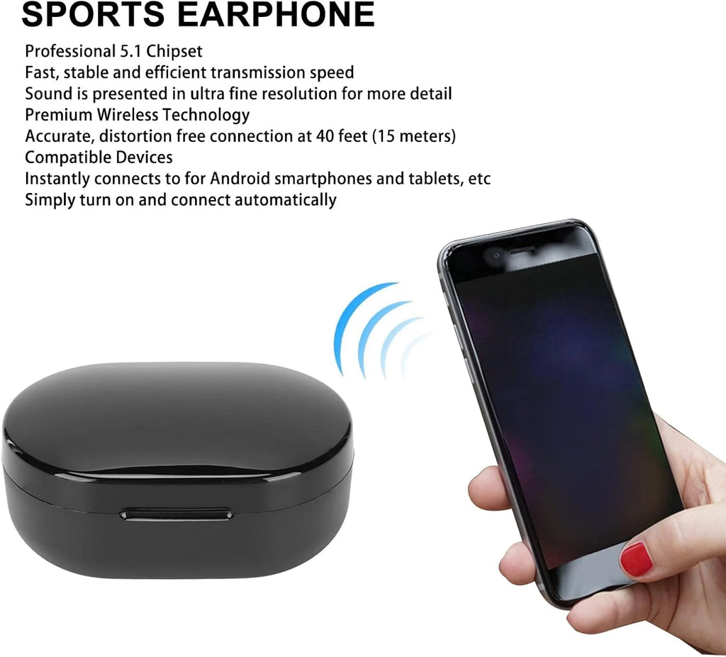 Fones de ouvido Bluetooth sem fio A6S - Fone de ouvido esportivo com controle por toque e som estéreo com display LED para Xiaomi Huawei