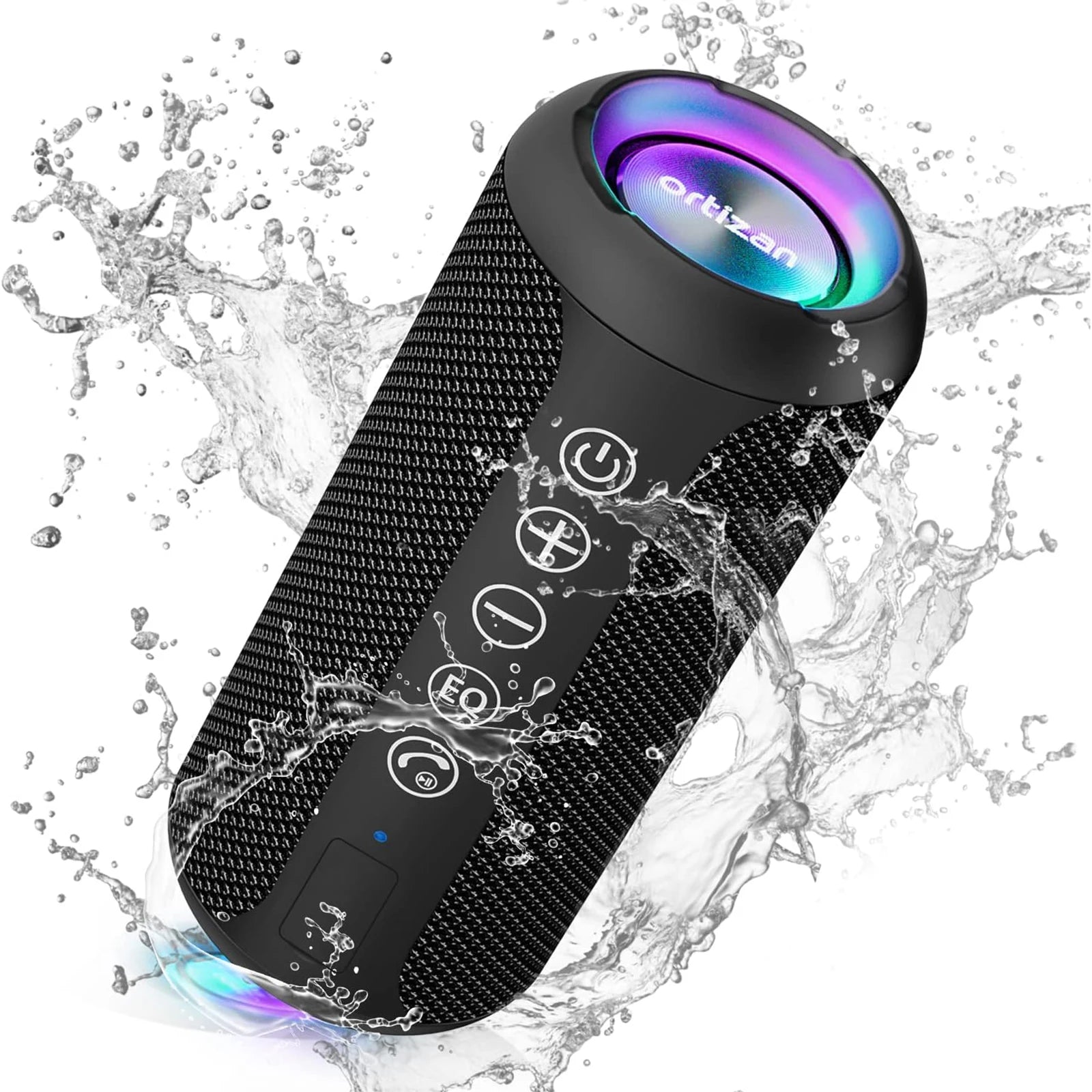 Ortizan Portable Wireless Speaker: IPX7 Waterproof, 24W Loud Sound, Deep Bass, LED Lights, Wireless Stereo Pairing