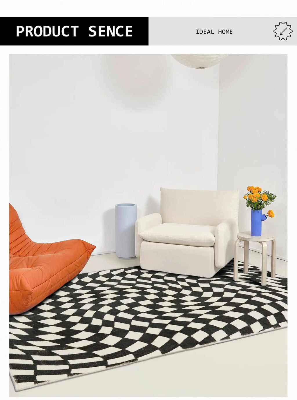 Carpets For Living Room Home Decor Light Luxury Abstract VertigoFashion Black White Plaid Art Chessboard Bedroom Polyester Rugs