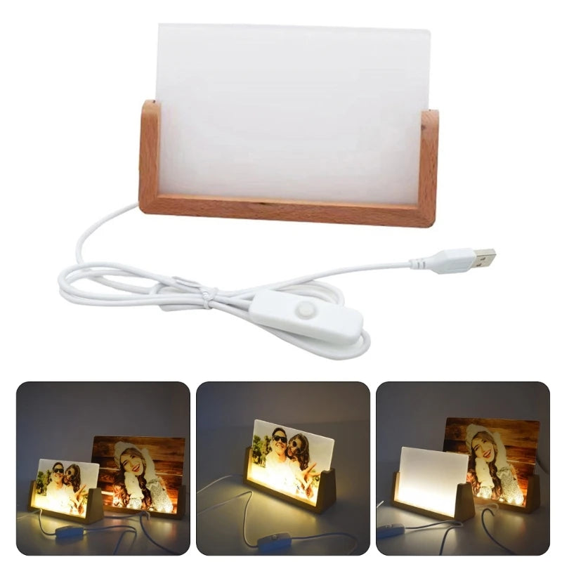 Acrylic Display Photo Frame Sublimation LED Light Blank Picture Frame with Base