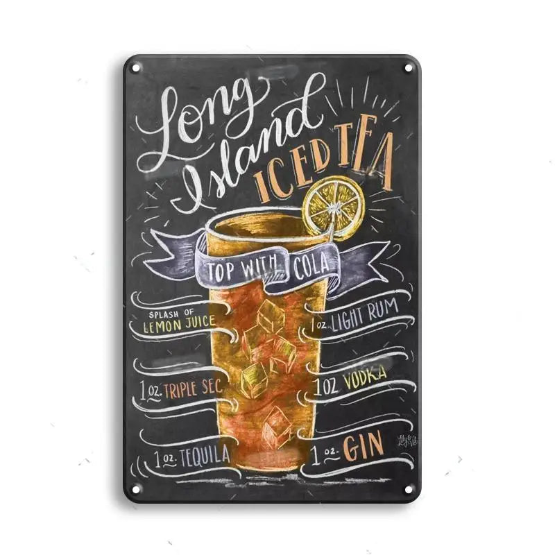 Vintage Metal Tin Sign Decorations Gin & Tonic Cocktail Plate Decorative Poster Plaque Bar Kitchen Home Wall Decor 8 X 12 Inch