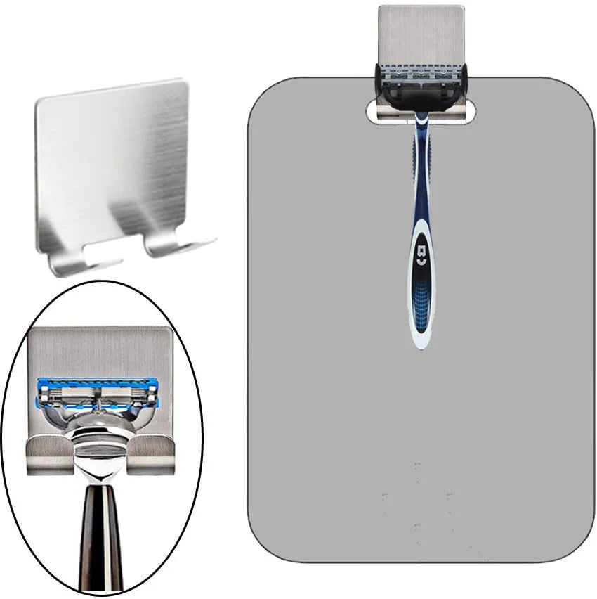 Acrylic Fogless Shower Mirror Anti-Fog Shaving Mirror with Razor Holder And Hooks Wall Hanging for Bathroom Travel Accessories