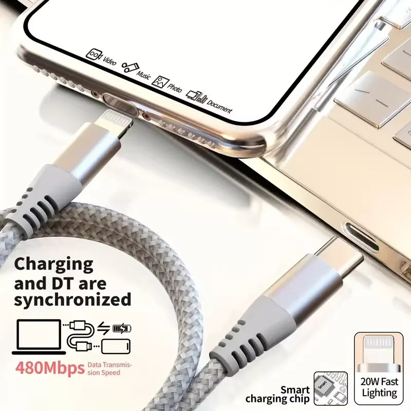1PC 2PCS MFi Certified Fast Cable durable Nylon Braided Cord USB C to Lightning Cable Fast Charging Data for iPhone 14 13 12 11