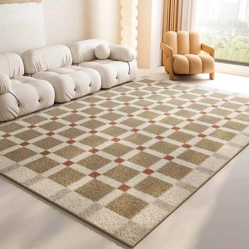 Minimalist Plaid Living Decoration Carpets Checkerboard Bedroom Bedside Rug Soft Plush Comfortable Home Large Area Carpet Tapete