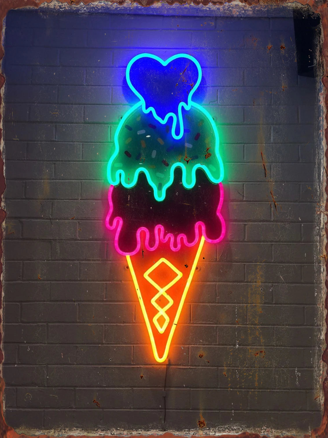 Neon Ice Cream Metal Tin Sign for Dessert Shop Home Kitchen Iron Plate Vintage Poster Cafe Western Restaurant Wall Decor Plaques
