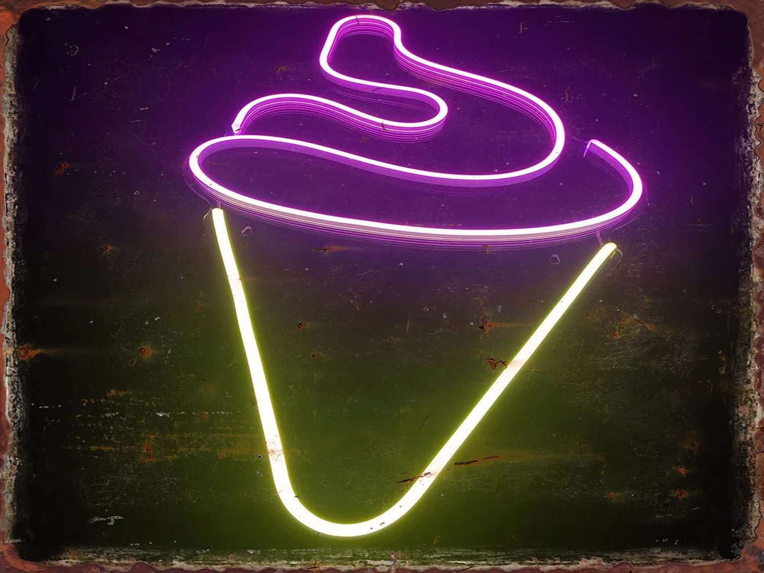 Neon Ice Cream Metal Tin Sign for Dessert Shop Home Kitchen Iron Plate Vintage Poster Cafe Western Restaurant Wall Decor Plaques