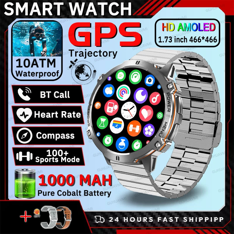 2026 New Outdoors Sports Smart Watch Screen 10ATM Waterproof 1000mAh Sports Blood oxygen BT call Men Fitness Smart Bracelets