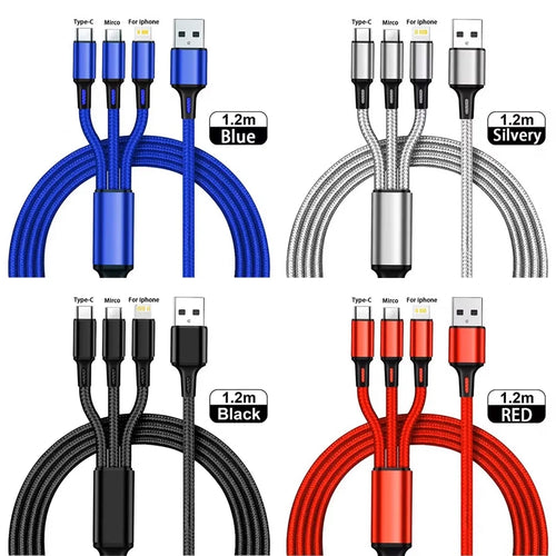 3-In-1 / 4-In-1  USB Cable Type C Usb Micro For iphone Samsung Huawei Xiaomi Multi Port Multiple Charging Wire