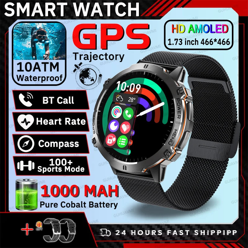 2026 New Outdoors Sports Smart Watch Screen 10ATM Waterproof 1000mAh Sports Blood oxygen BT call Men Fitness Smart Bracelets