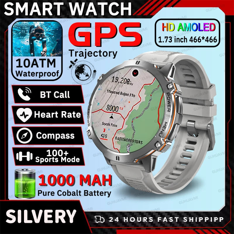2026 New Outdoors Sports Smart Watch Screen 10ATM Waterproof 1000mAh Sports Blood oxygen BT call Men Fitness Smart Bracelets