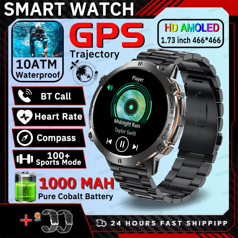 2026 New Outdoors Sports Smart Watch Screen 10ATM Waterproof 1000mAh Sports Blood oxygen BT call Men Fitness Smart Bracelets