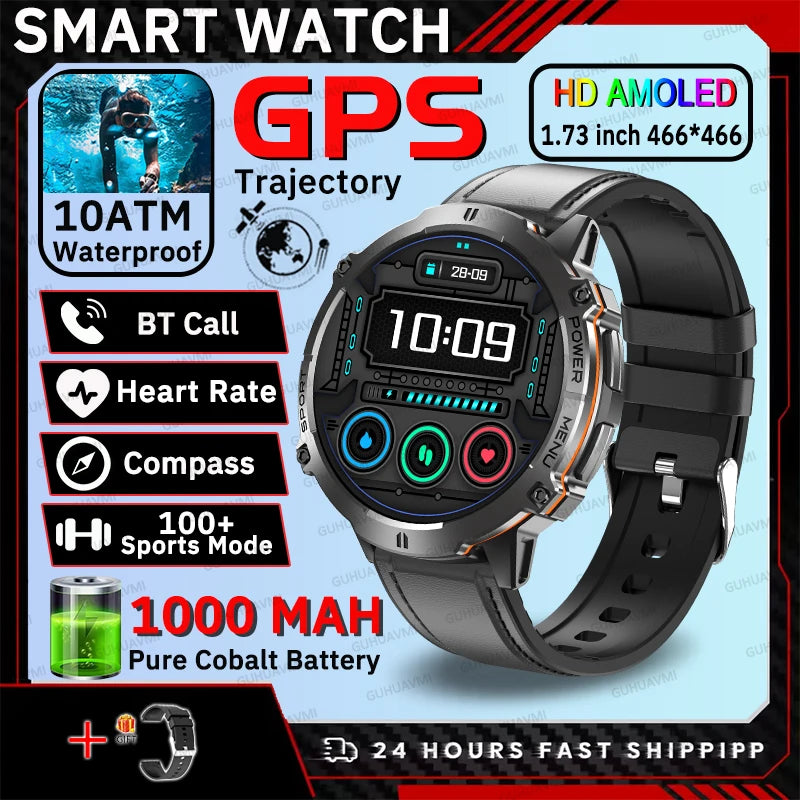2026 New Outdoors Sports Smart Watch Screen 10ATM Waterproof 1000mAh Sports Blood oxygen BT call Men Fitness Smart Bracelets