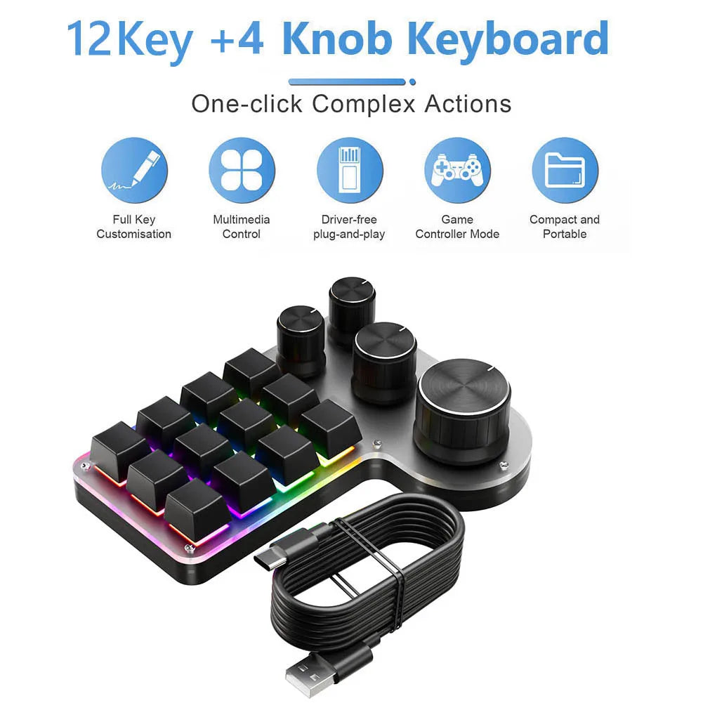 12 teclas 4 botões programação macro teclado personalizado usb com fio/bluetooth-compatível teclado de jogos mecânico para jogadores/designers