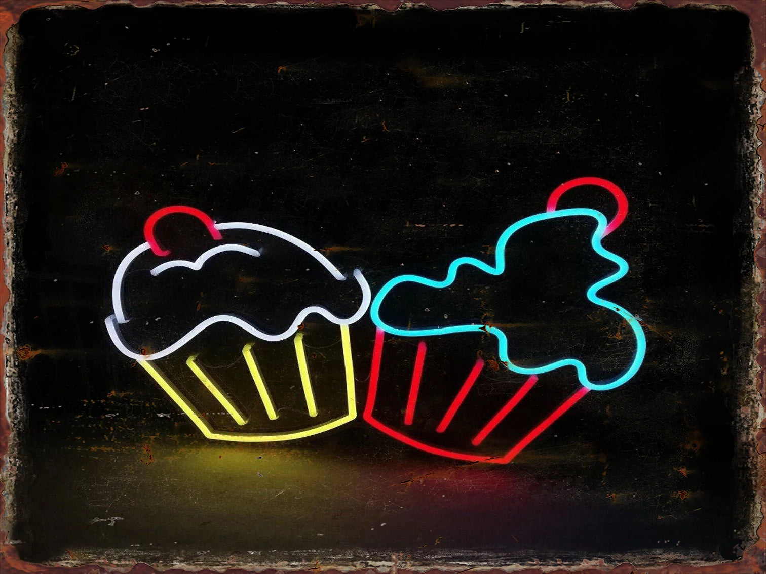 Neon Ice Cream Metal Tin Sign for Dessert Shop Home Kitchen Iron Plate Vintage Poster Cafe Western Restaurant Wall Decor Plaques
