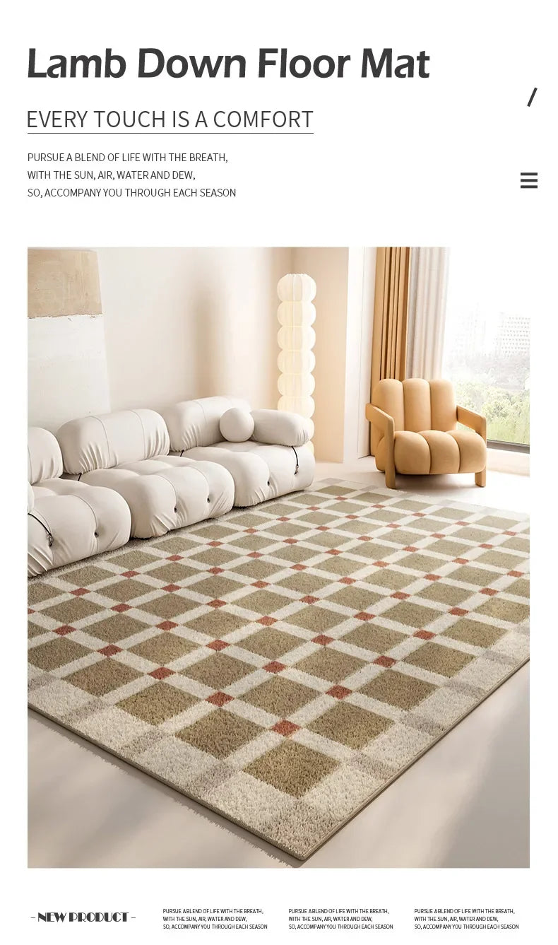 Minimalist Plaid Living Decoration Carpets Checkerboard Bedroom Bedside Rug Soft Plush Comfortable Home Large Area Carpet Tapete