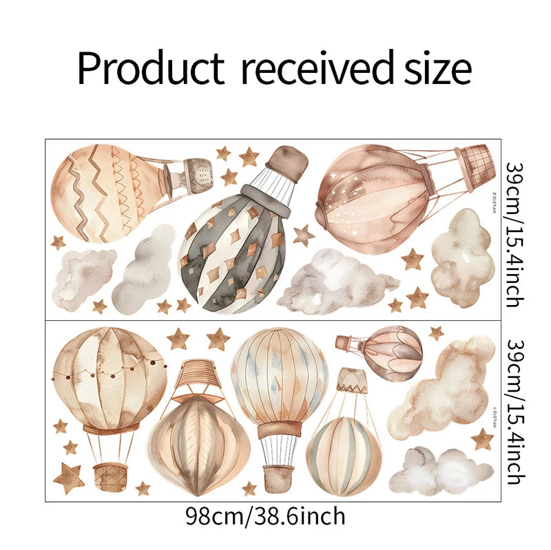 Cartoon Hot Air Balloon Wall Stickers for Kids Rooms Children Room Nursery Baby Room Decoration Cloud Stars Wall Decal Wallpaper