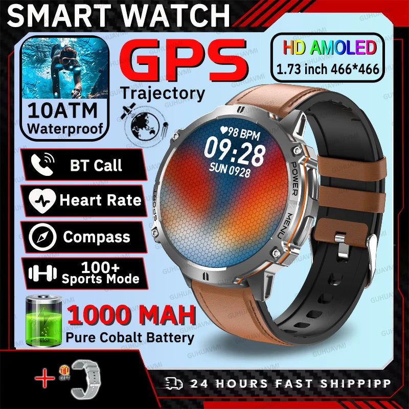 2026 New Outdoors Sports Smart Watch Screen 10ATM Waterproof 1000mAh Sports Blood oxygen BT call Men Fitness Smart Bracelets
