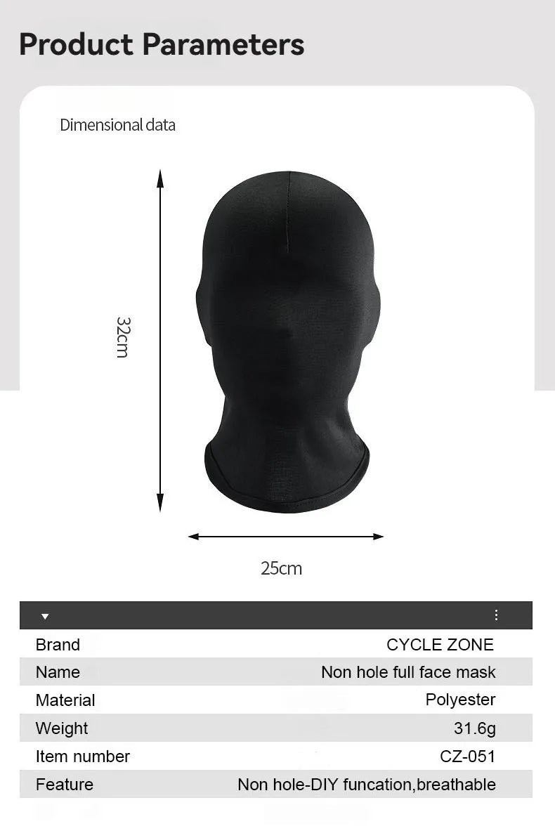 Non Hole Full Face Mask All-round Protection Wind-Protection Balaclava Hat Breathable High Elasticity Headgear for Men and Women