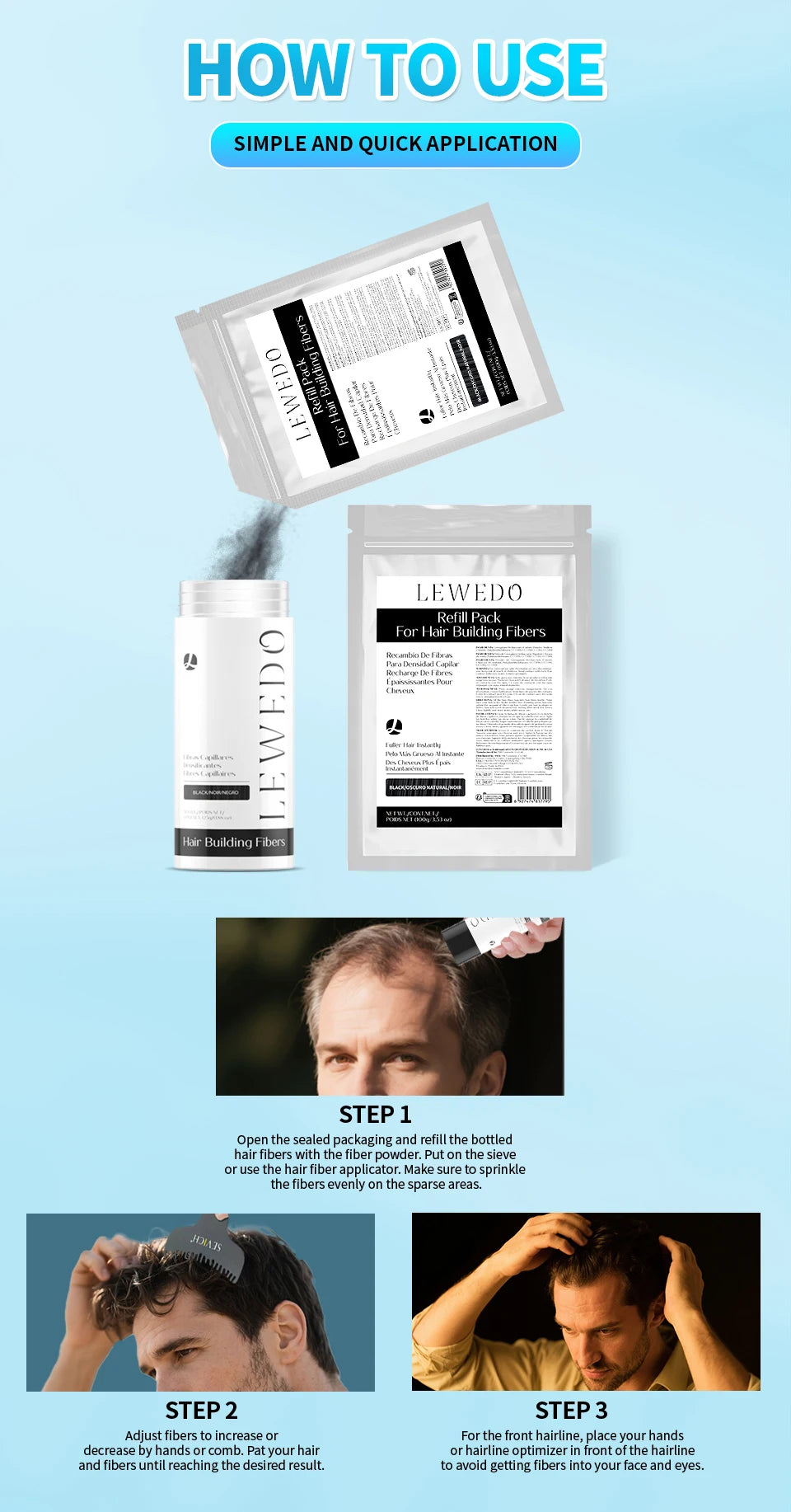 Hair Fibers Powder 100g Instant Hair Growth Fiber Refill Bag Hair Loss Treatment Keratin Hair Building Fiber Salon Hair Care