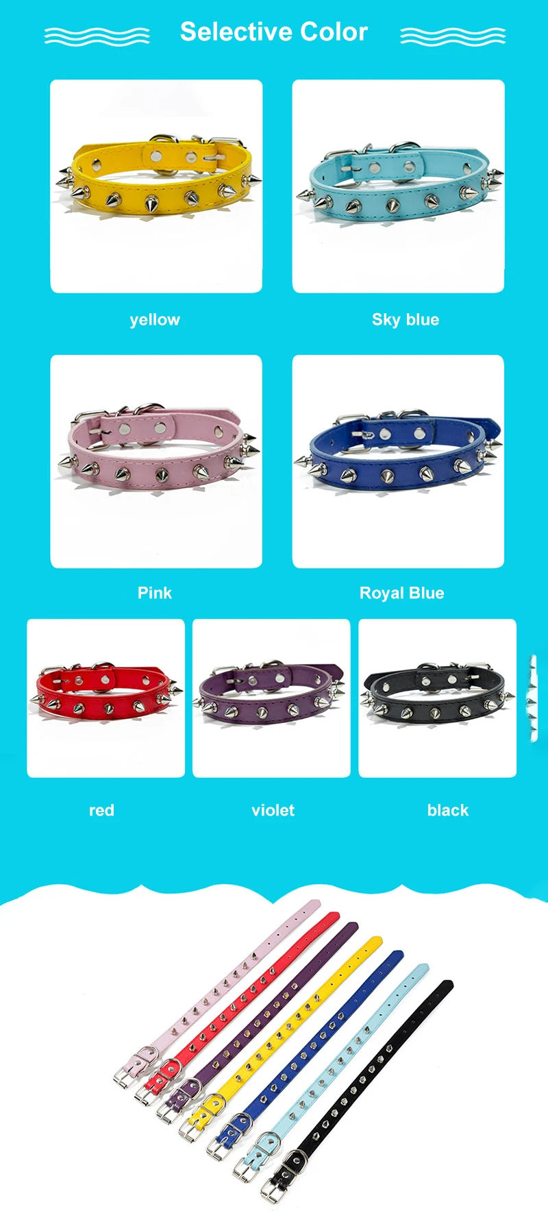 Leather Cat Collar Anti-Bite Studded Cat Collar with Spikes Adjustable Pet Collar for Small Dogs Puppy Kitten Pet Accessories