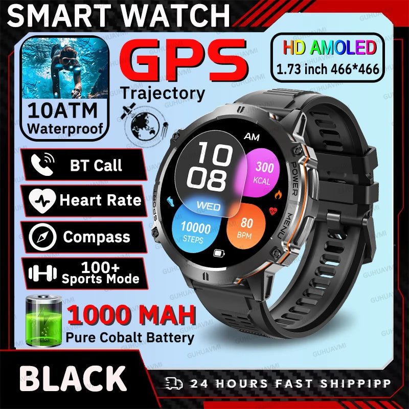 2026 New Outdoors Sports Smart Watch Screen 10ATM Waterproof 1000mAh Sports Blood oxygen BT call Men Fitness Smart Bracelets