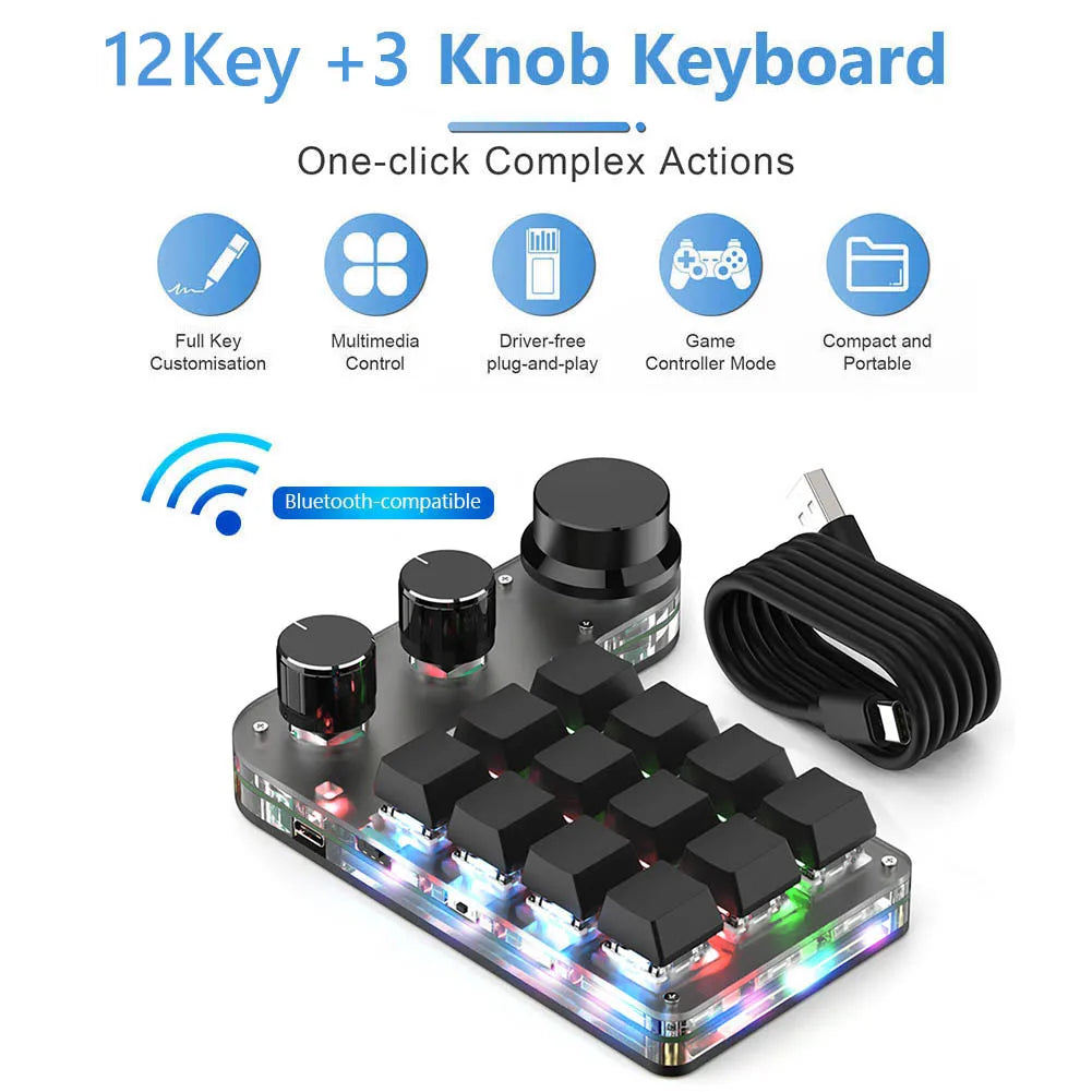 12 teclas 4 botões programação macro teclado personalizado usb com fio/bluetooth-compatível teclado de jogos mecânico para jogadores/designers
