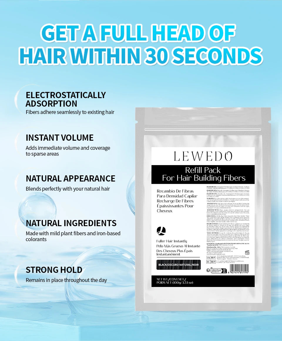 Hair Fibers Powder 100g Instant Hair Growth Fiber Refill Bag Hair Loss Treatment Keratin Hair Building Fiber Salon Hair Care