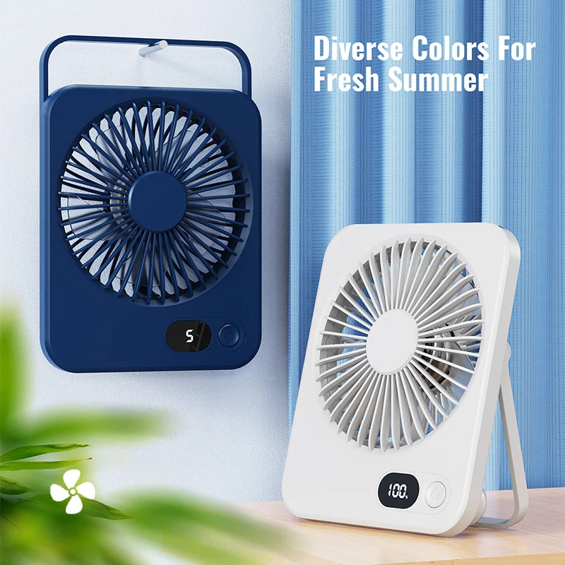 Portable Fan Rechargeable Desktop Fan 180° Rotatable Hanging Fan with Display screen Air Cooler for Outdoor Camping Ventilador