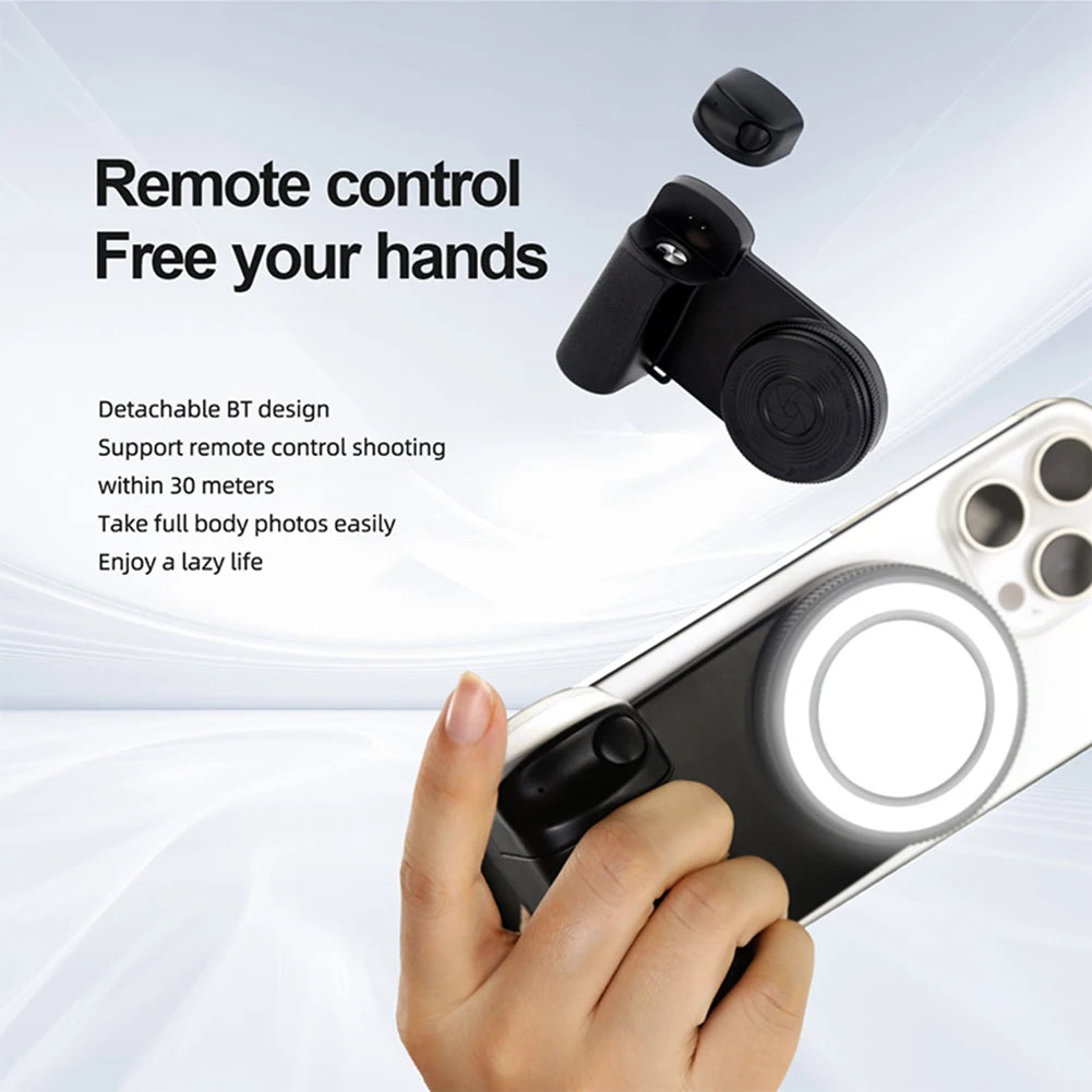 Magsafe Bluetooth-Compatible Camera Shutter Grip with Fill Light and Reflective Mirror for iPhone and Android Smartphones