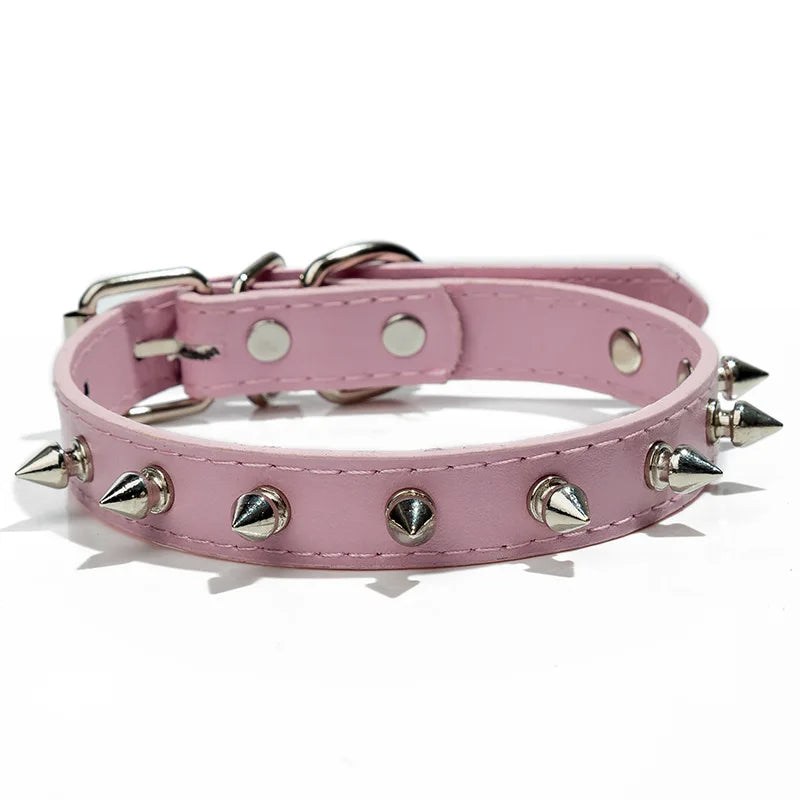 Leather Cat Collar Anti-Bite Studded Cat Collar with Spikes Adjustable Pet Collar for Small Dogs Puppy Kitten Pet Accessories