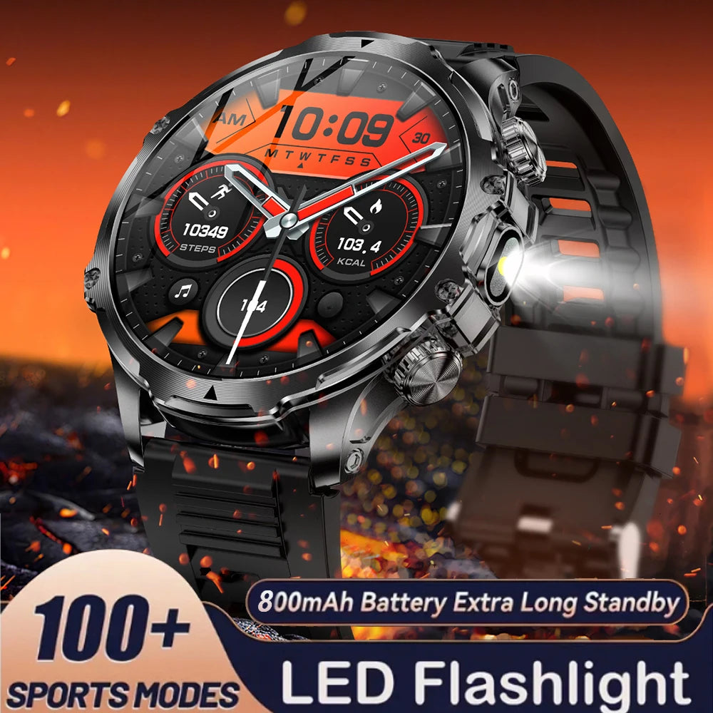 2025 New 1.9inch Men Smart Watch Flashlight Outdoors Sports Fitness Tracker 800mah Large Battery IPX8 Waterproof LED Smartwatch