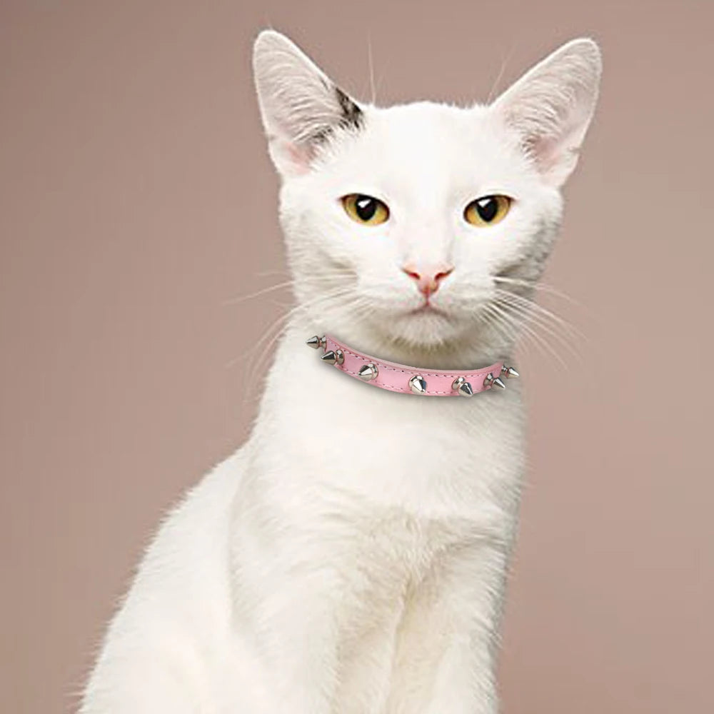 Leather Cat Collar Anti-Bite Studded Cat Collar with Spikes Adjustable Pet Collar for Small Dogs Puppy Kitten Pet Accessories