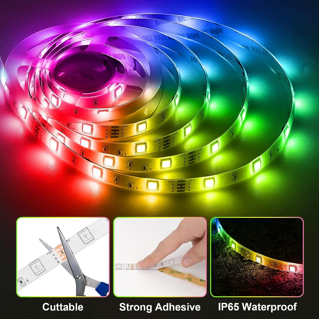 60LEDs/m USB LED Lights Strip Tape 2m 2835 24 Key IR Remote Control for Kitchen Closet Bedroom PC TV Backlight Home Lighting