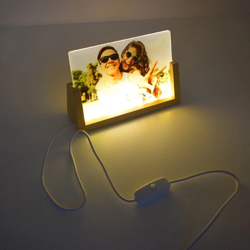 Acrylic Display Photo Frame Sublimation LED Light Blank Picture Frame with Base