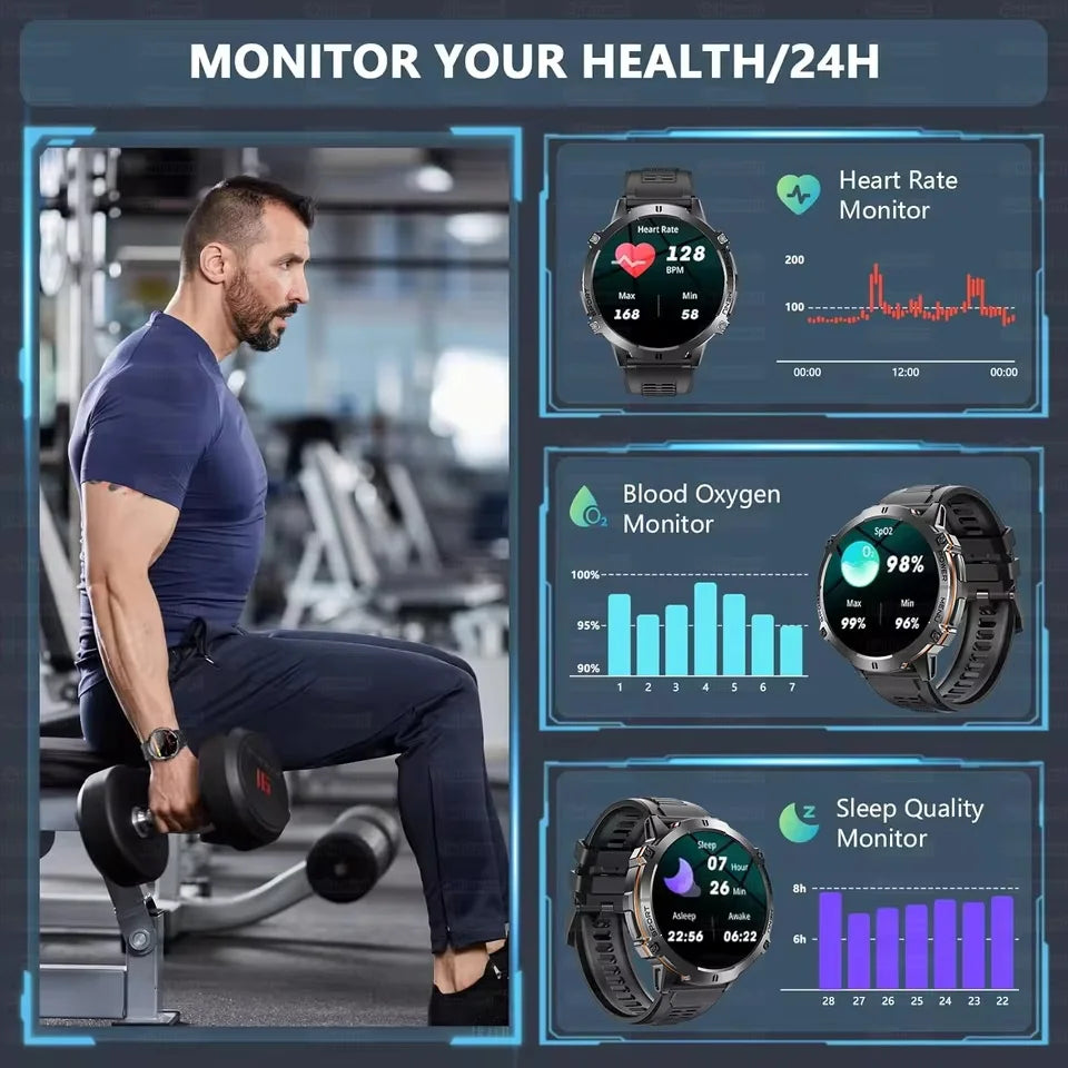 2026 New Outdoors Sports Smart Watch Screen 10ATM Waterproof 1000mAh Sports Blood oxygen BT call Men Fitness Smart Bracelets